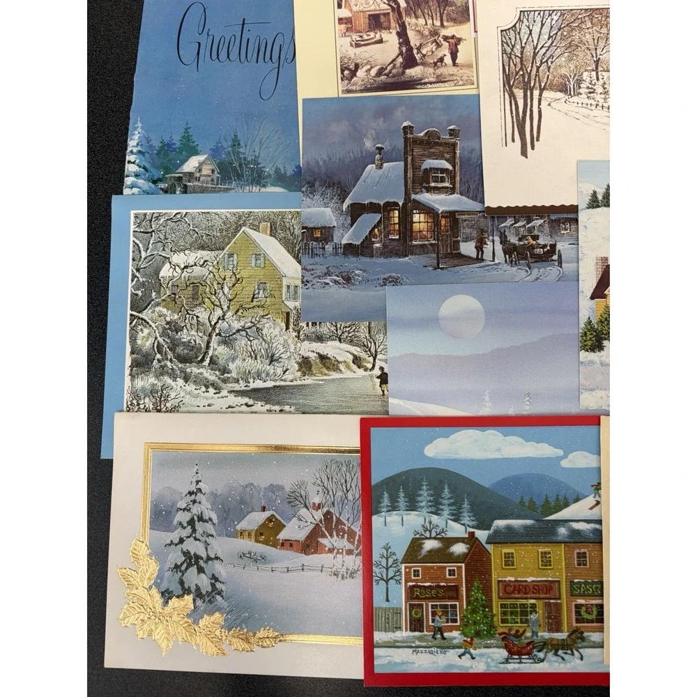 Vintage Christmas Cards Fronts ONLY Houses Barns Bridges Scrapbooking Crafts 50+